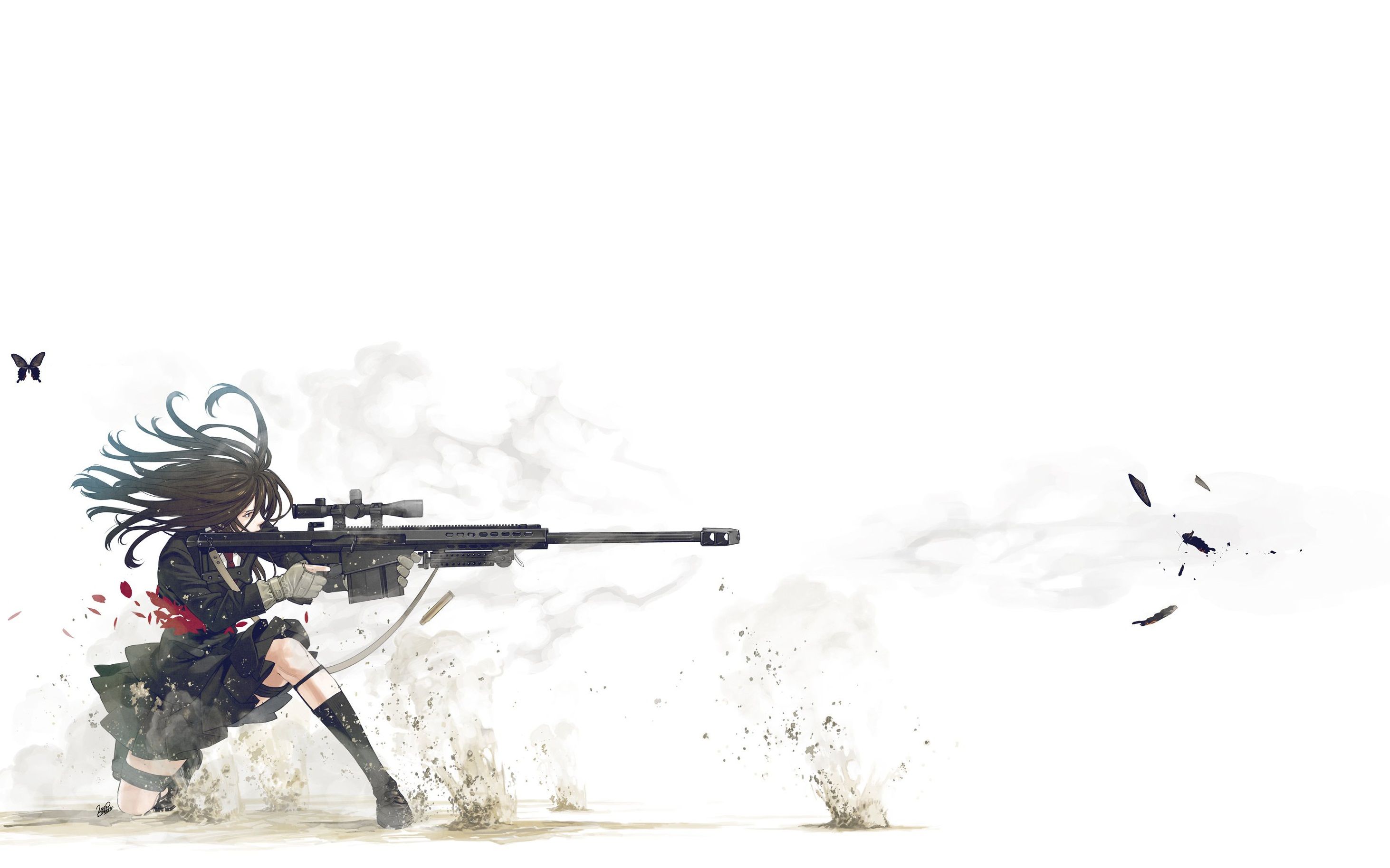 School uniforms sniper rifles anime simple background Kozaki