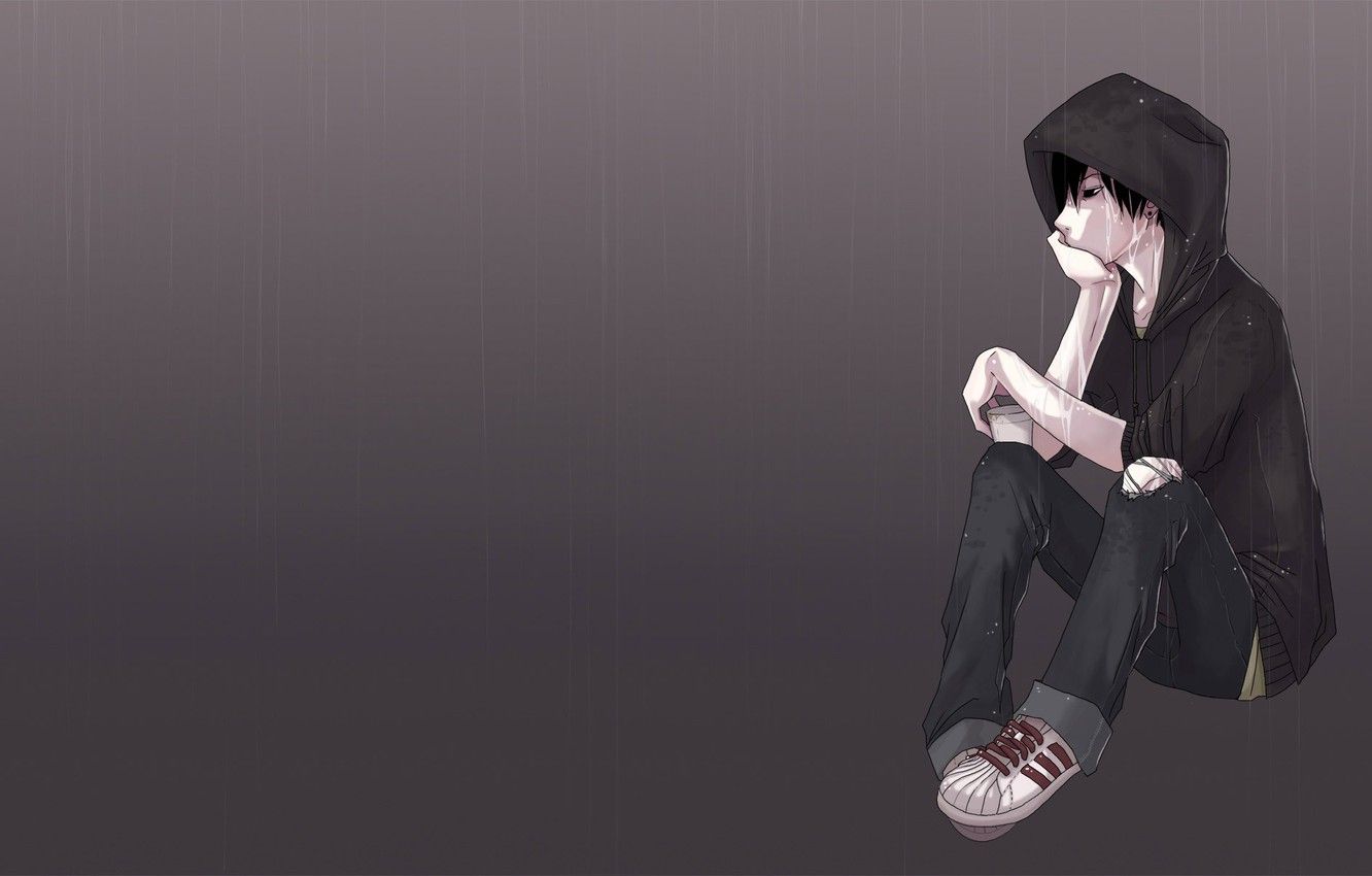 Wallpaper sadness, anime, boredom, guy, sadness, rain, art image