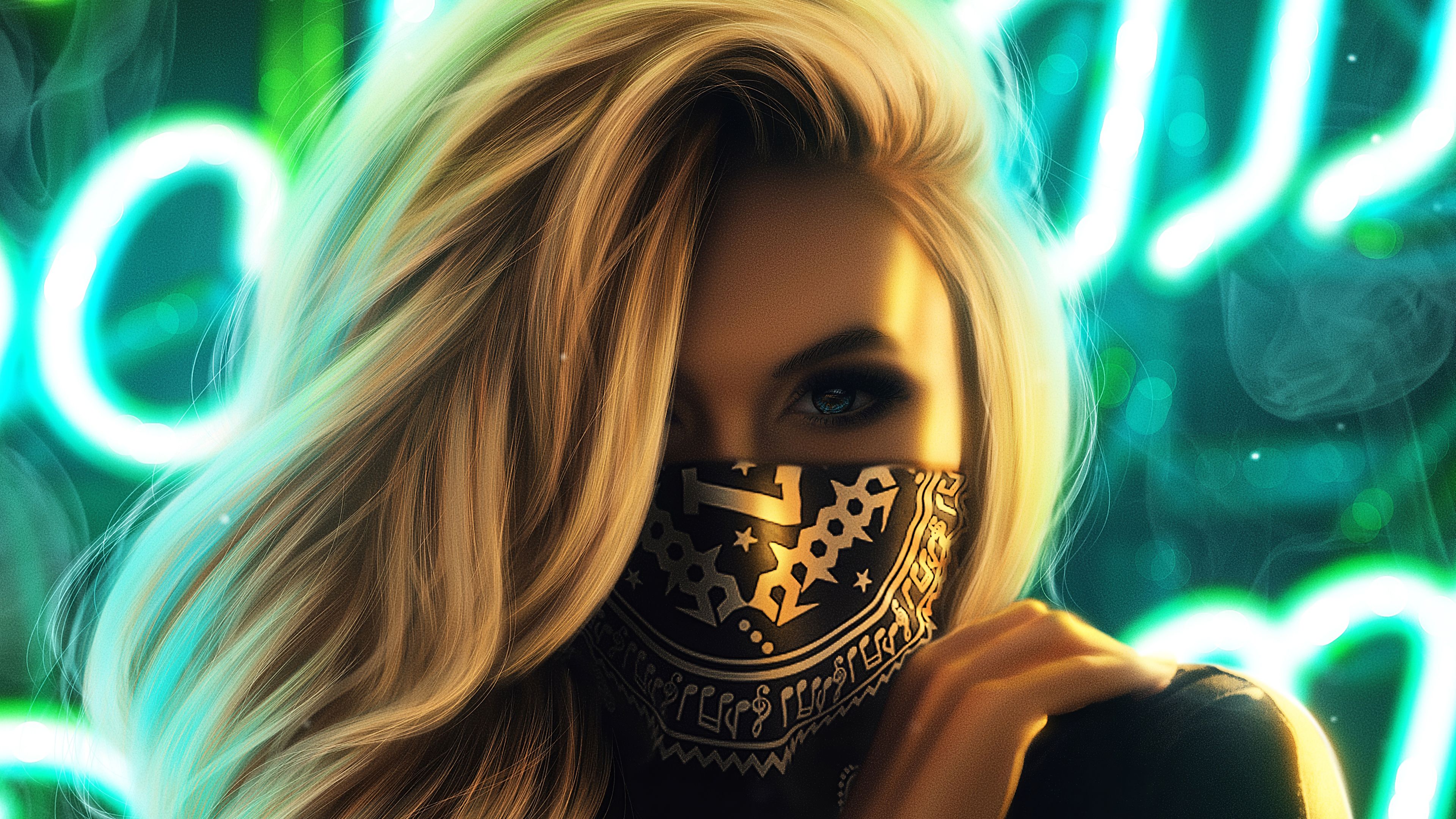 Blonde Girl Face Mask 4k, HD Artist, 4k Wallpaper, Image, Background, Photo and Picture