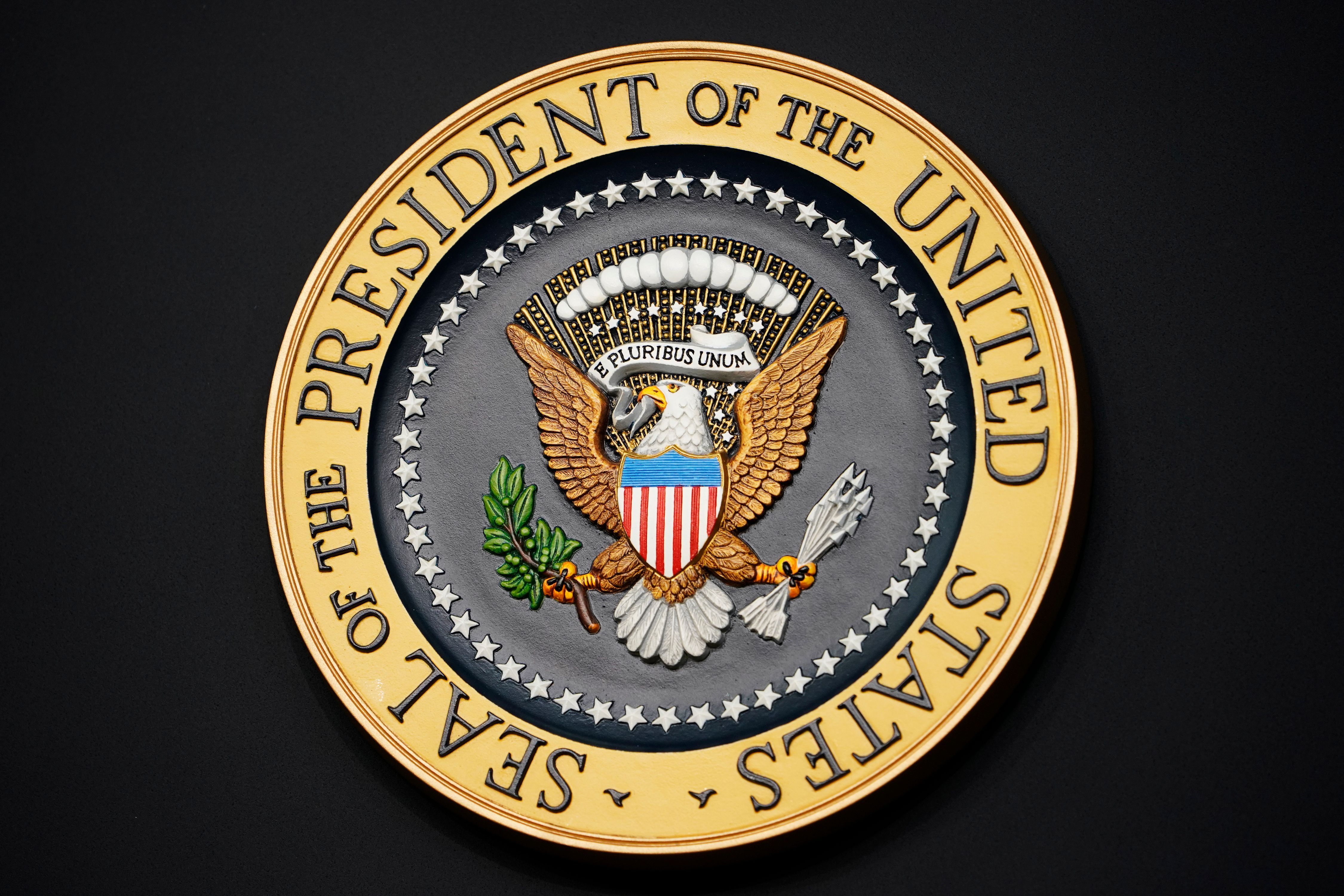 Trump presidential seal: Doctored presidential seal appears behind