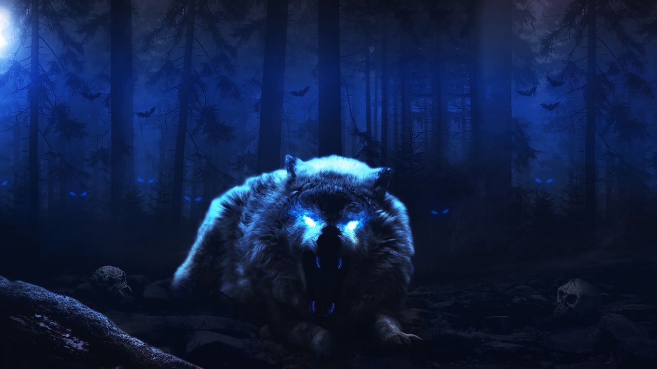 Wallpaper Wolf, Forest, Nightmare, HD, 5K, Animals