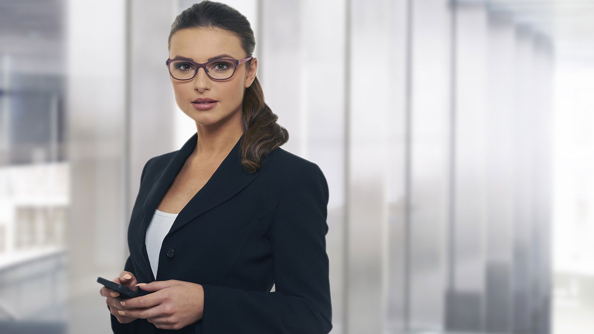 #women with glasses, #white tops, #brunette, #suits