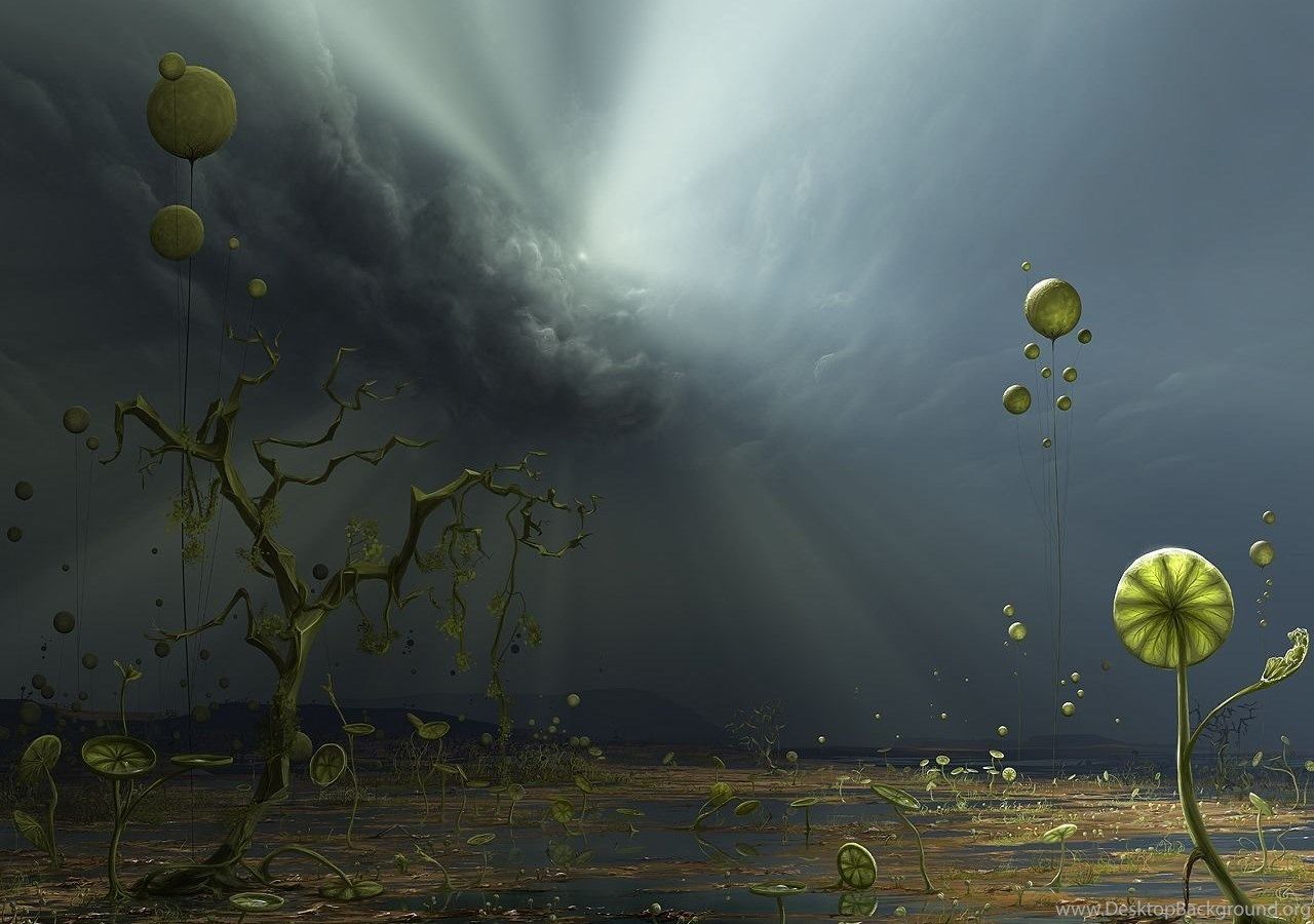 Clouds Green Plants Surreal Surrealism Wallpaper Desktop Background