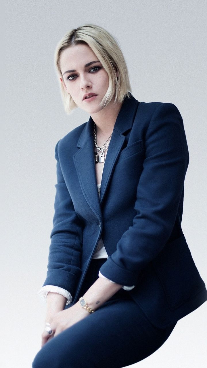 Kristen Stewart, actress, blue suit, 720x1280 wallpaper. Kristen