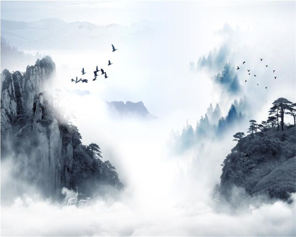 beibehang Modern home decoration 3D photo wallpaper Chinese ink landscape smoke background wall painting wallpaper living room. wallpaper living room. 3D photopainting wallpaper