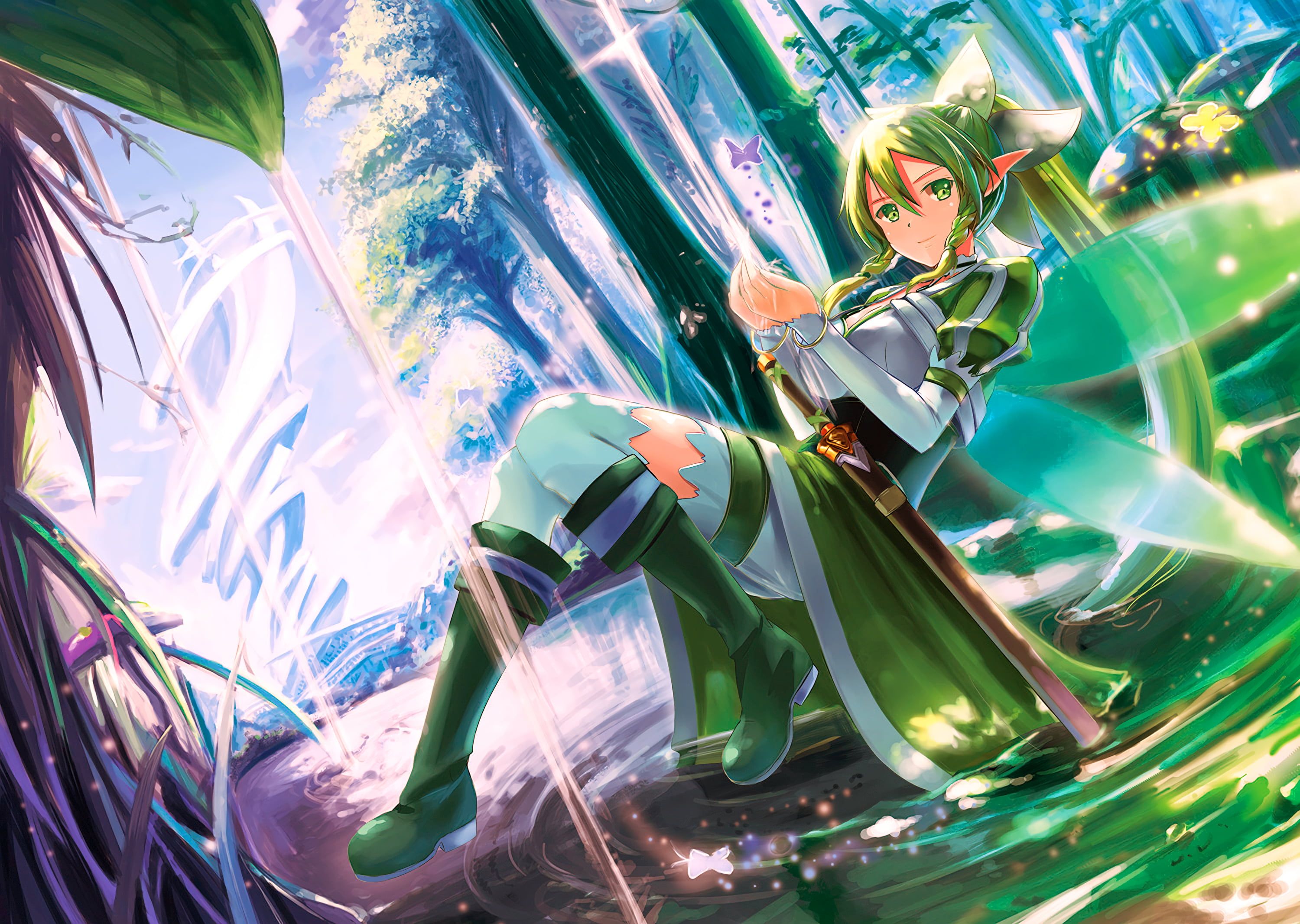 Green hair female anime character 3D wallpapers HD wallpapers