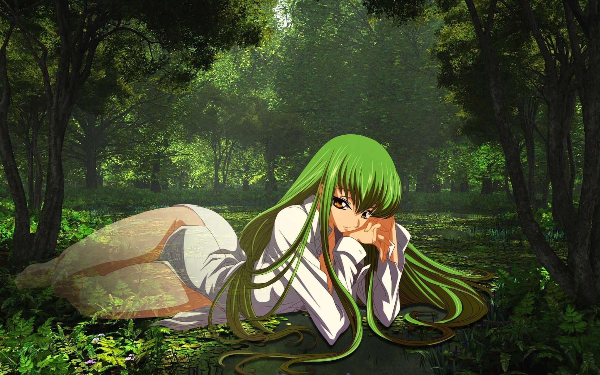 Wallpaper Anime, Girl, Green, Forest, Shirt Geass Cc