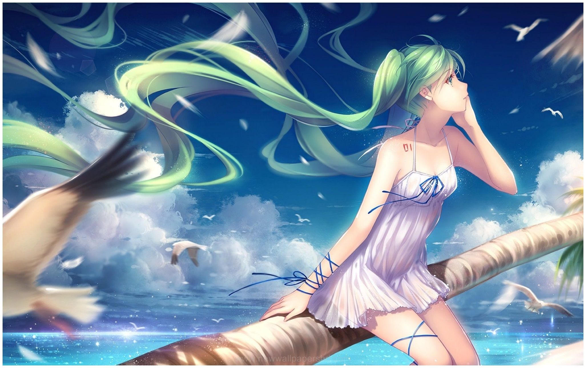 miku hatsune green hair anime girl HD Wallpaper HD Wallpaper