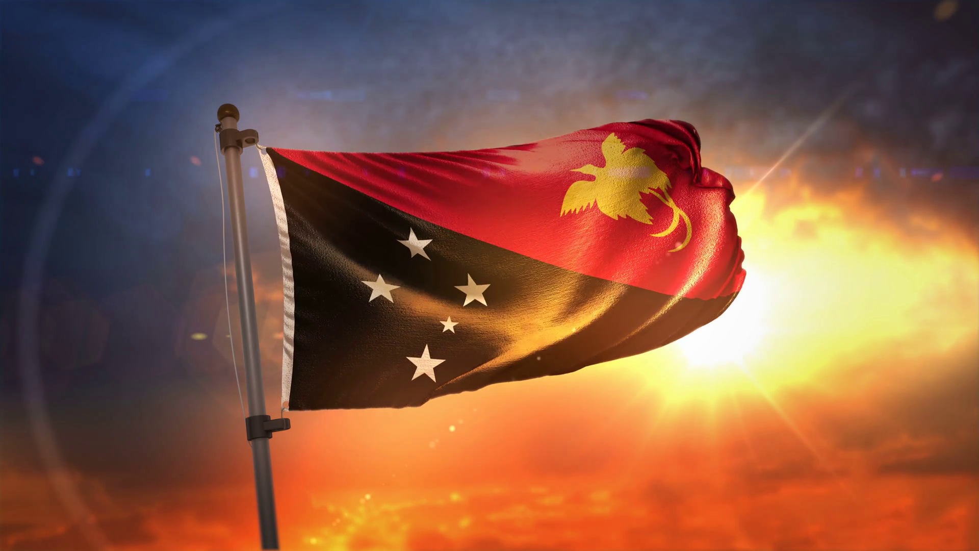 Free download Papua New Guinea Flag Backlit At Beautiful Sunrise