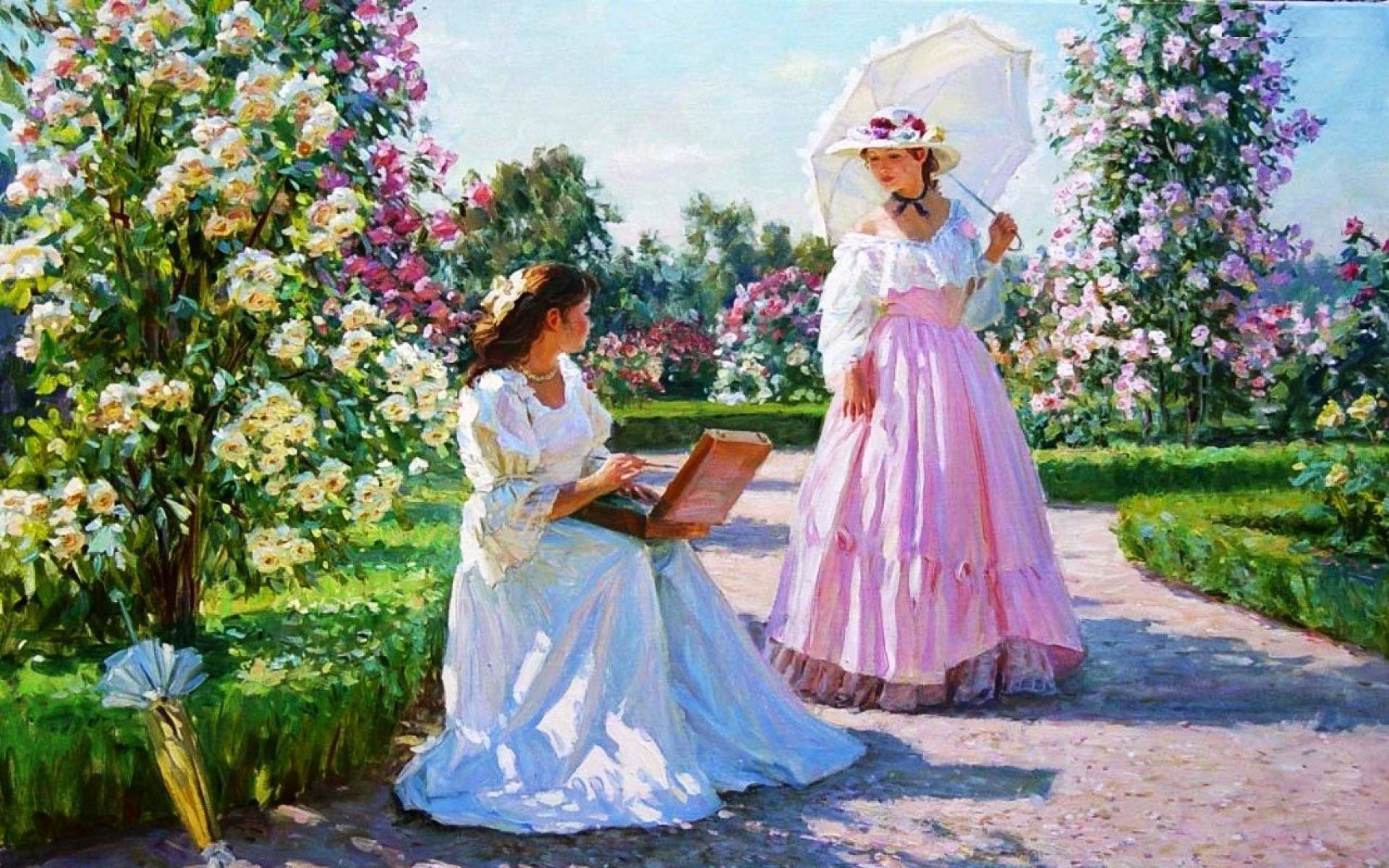 Women & Beautiful Rose Garden wallpaper. Women & Beautiful Rose