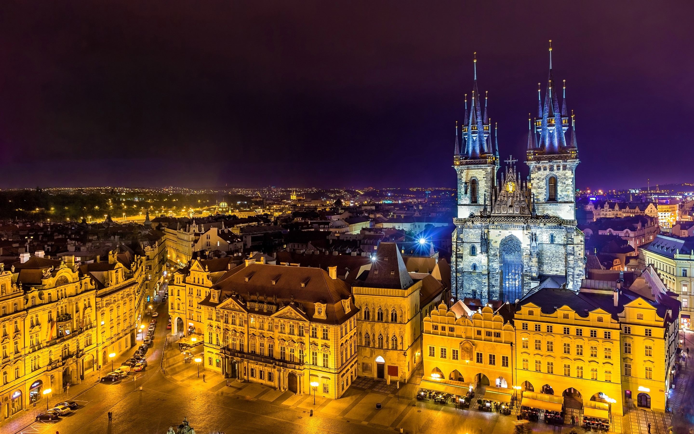 Wallpaper Prague, Czech Republic, beautiful city night, lights