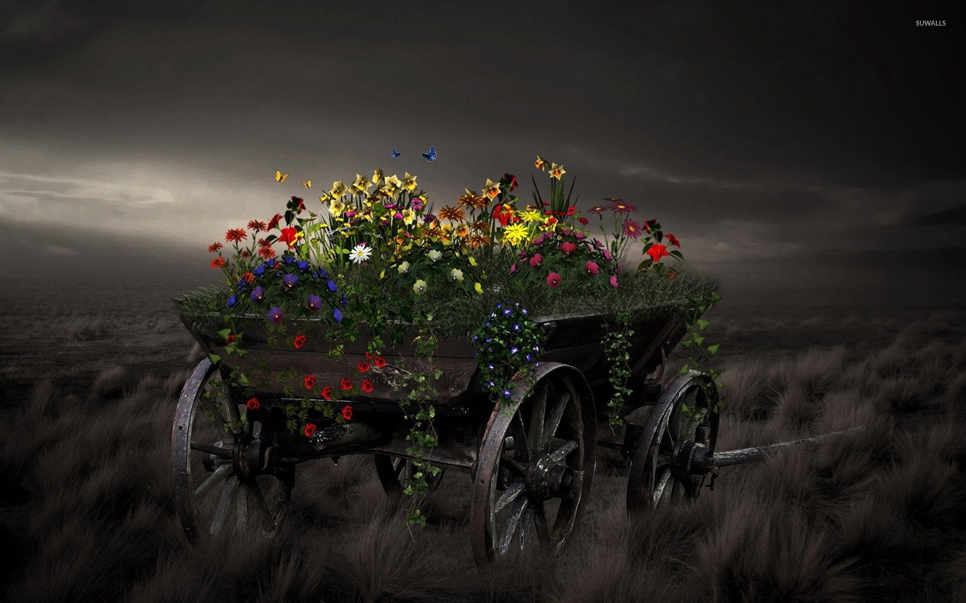 Cart with flowers wallpaper Art wallpaper