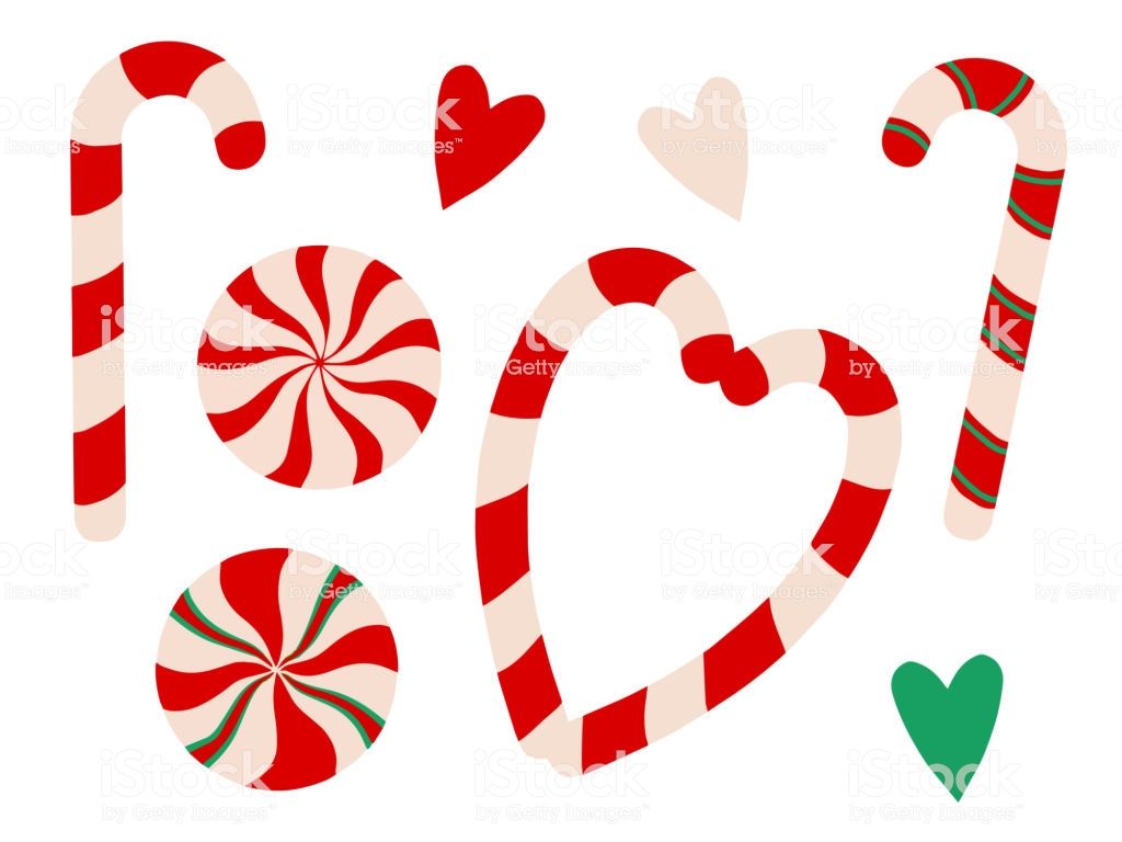 Collection Of Cute Drawn Candy Cane And Peppermint Sweets Vector