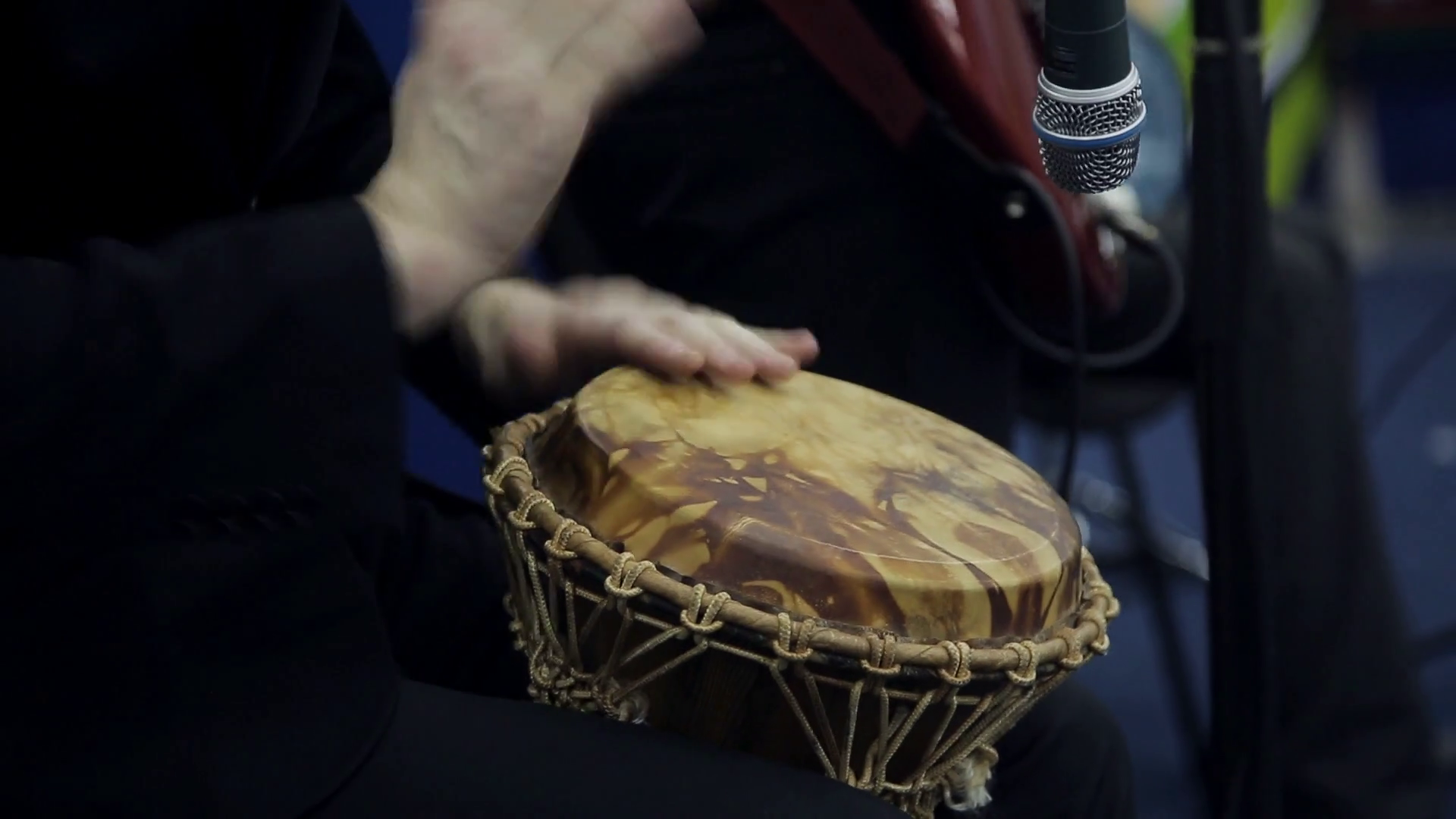 Male Hands Play A On The African Drum. Close Up Stock Video