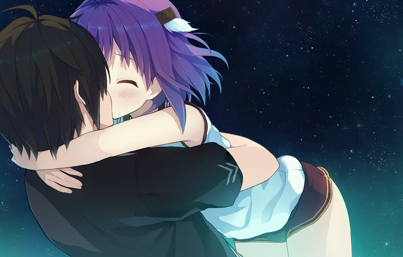 Wallpaper kiss, anime, hugs, pair, Aokana image for desktop, section прочее