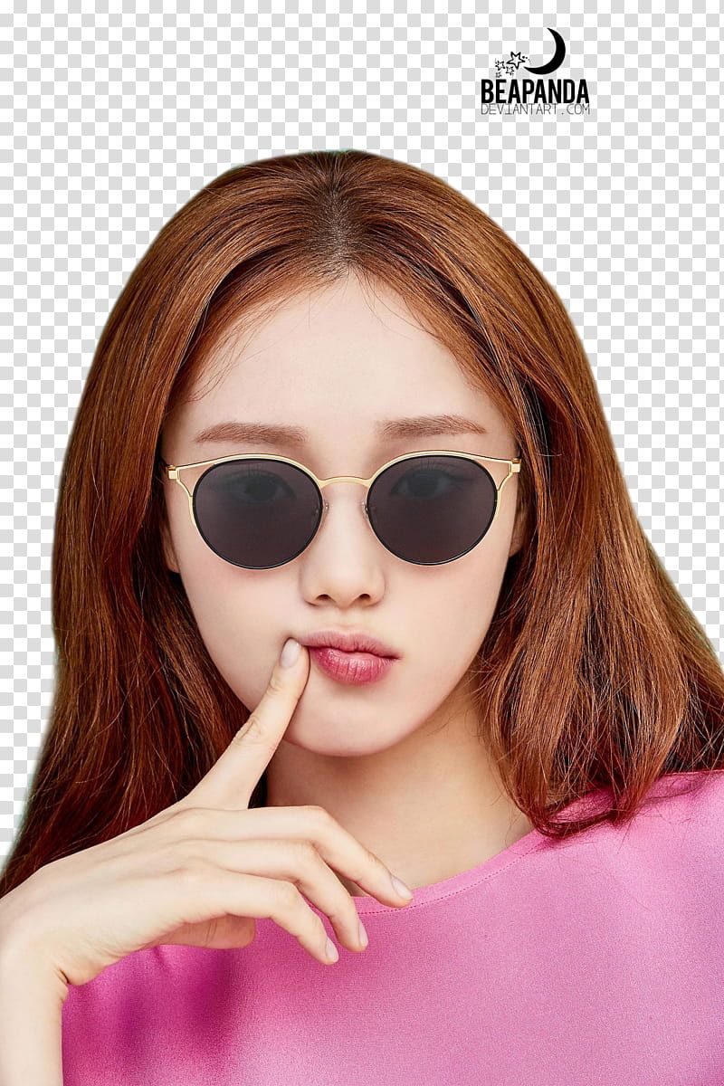 Lee Sung Kyung, woman wearing pink top and gold framed sunglasses