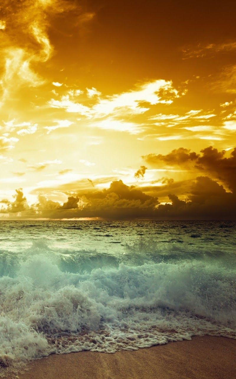 All Android Wallpaper: Sunset Sea Beach Wave Android Wallpaper