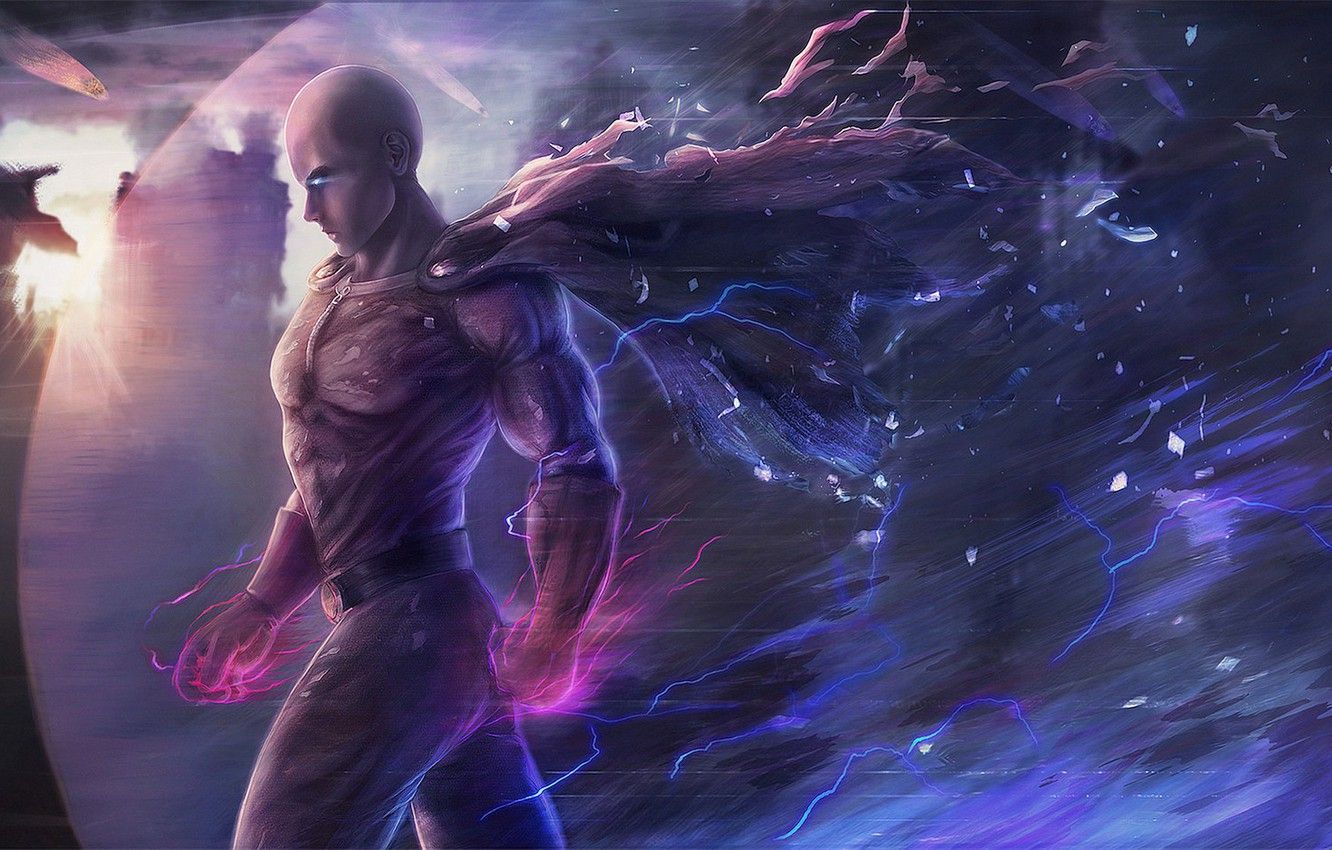 Wallpaper city, fire, flame, game, anime, power, man, face, punch