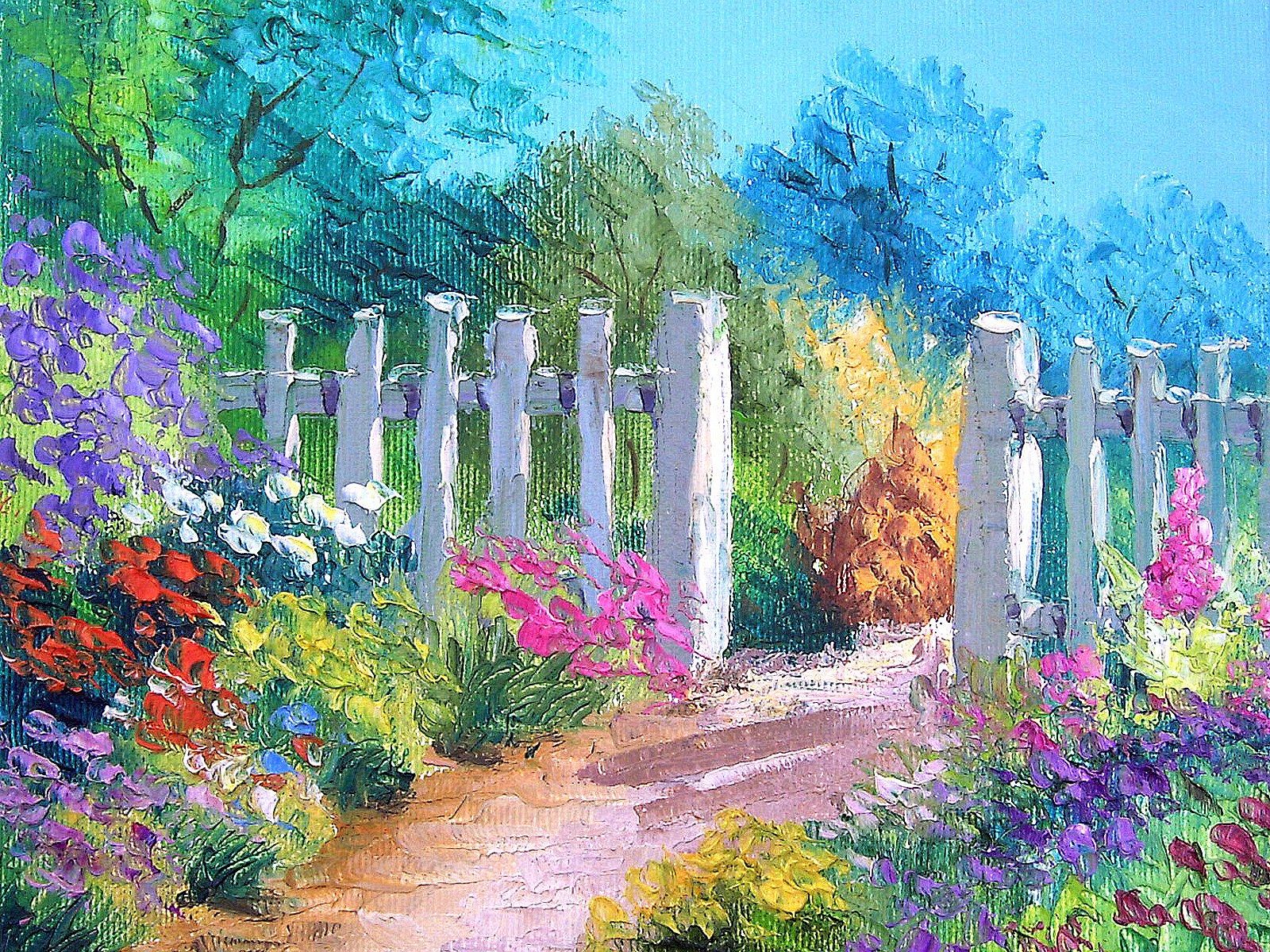 Jean Marc Janiaczyk Oil Painting, Garden, Fence, Flowers