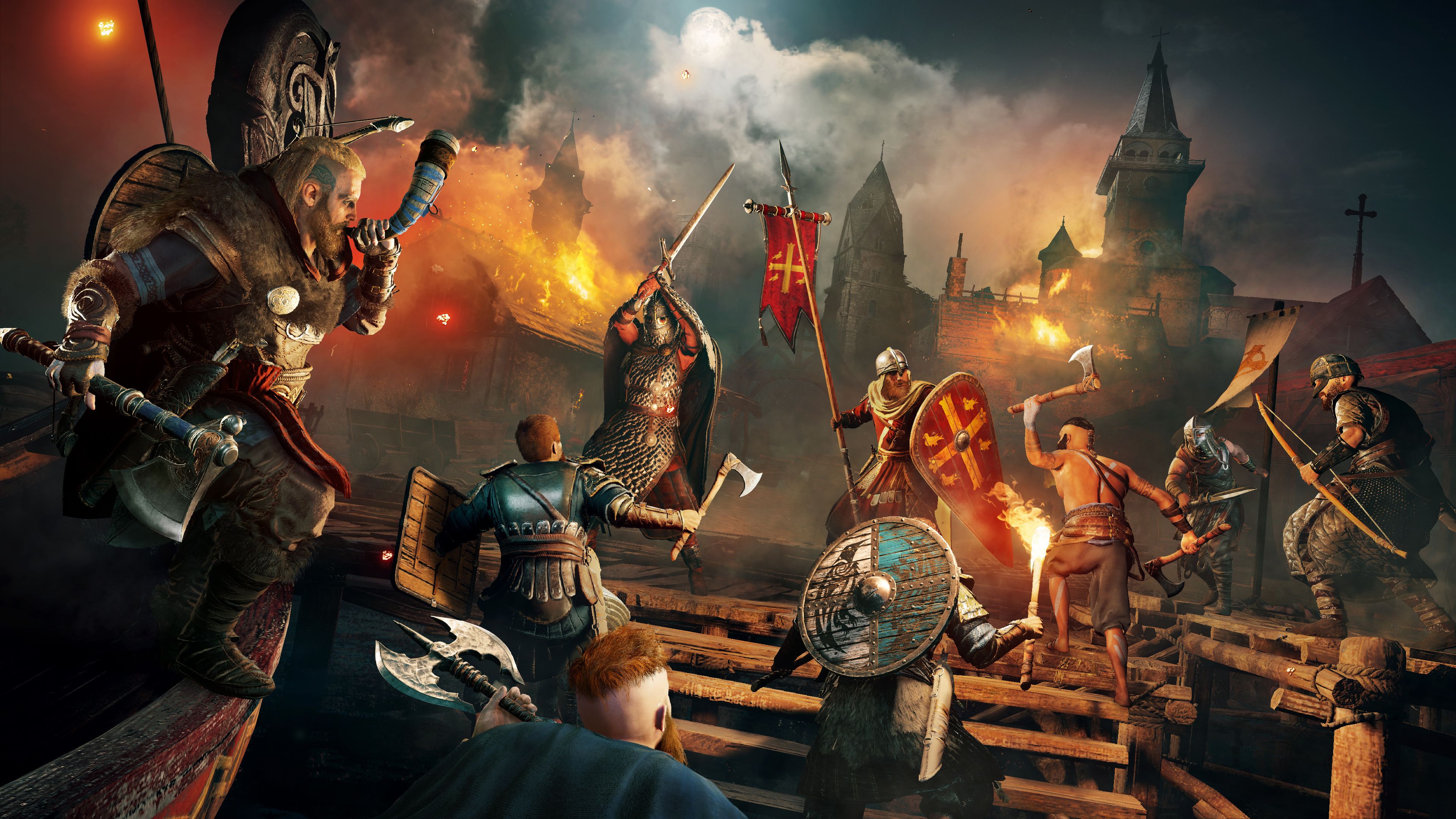 Night Battle Assassins Creed Valhalla Wallpaper, HD Games 4K