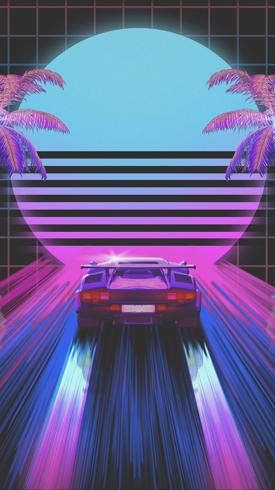 Download wallpaper 1080x1920 car, retro, art, 80s, neon samsung