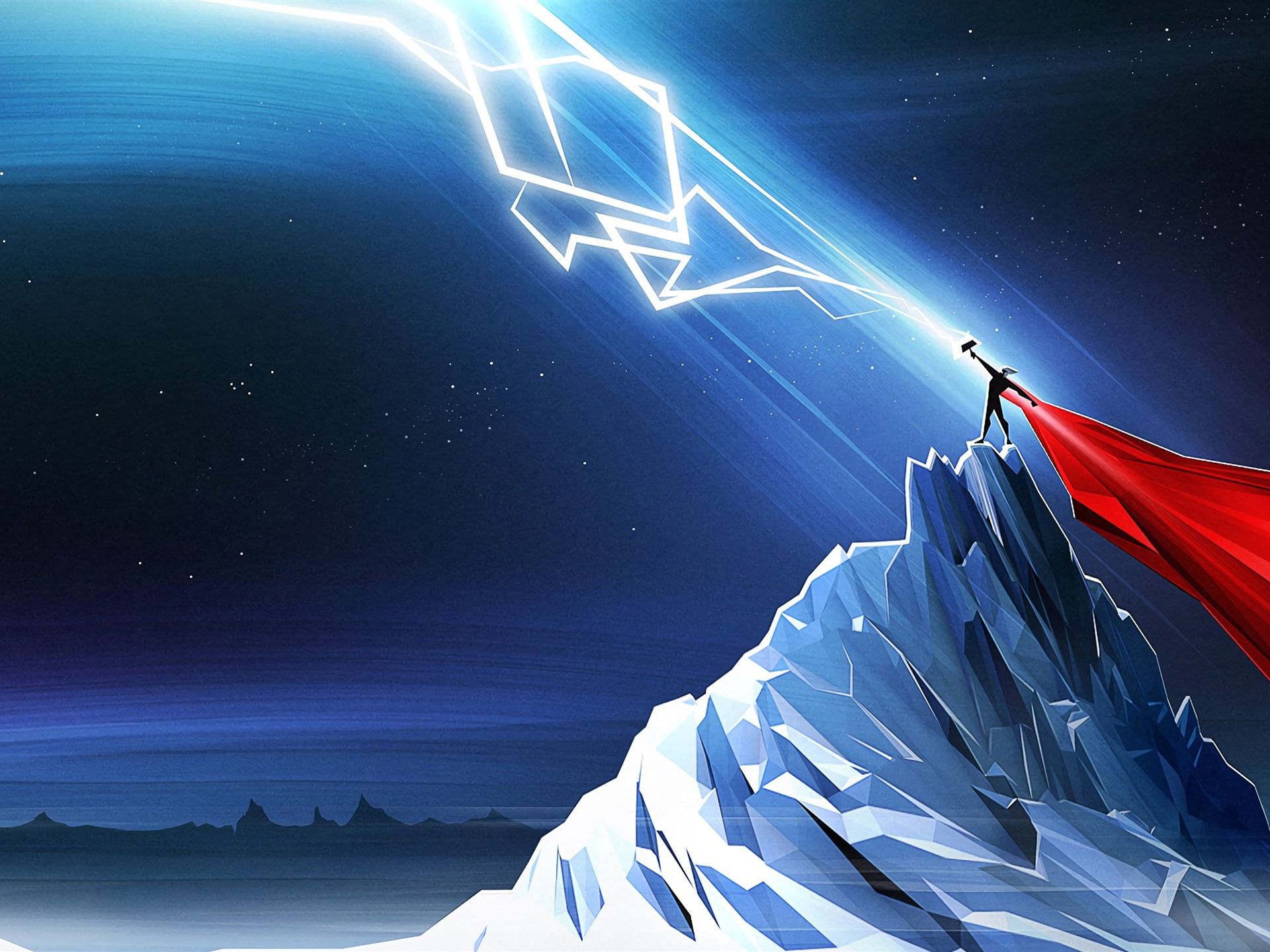 Wallpaper Thor, lightning, mountains, night, art picture 3840x2160