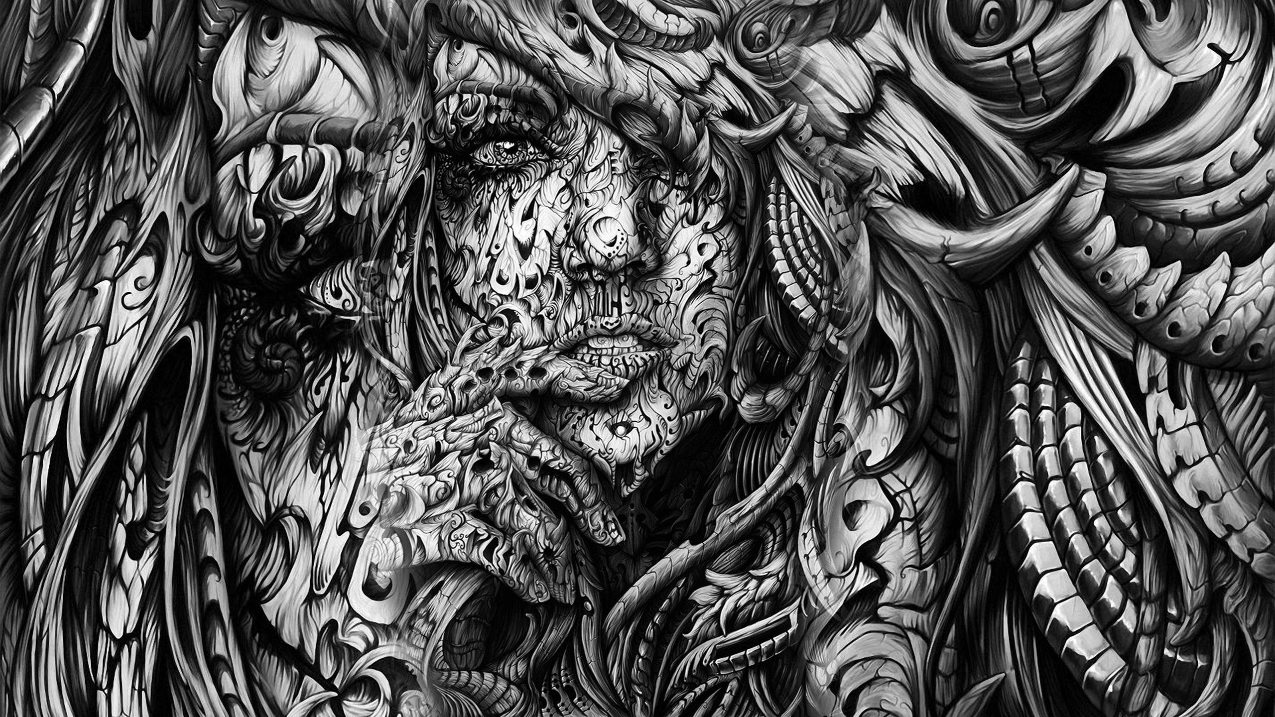 Abstract Art Girl Face Black and White
