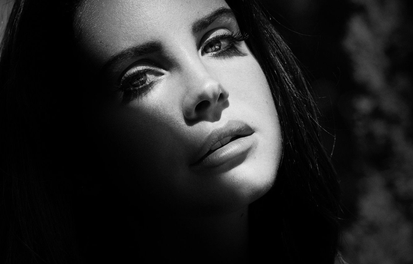 Wallpaper girl, face, black and white, singer, Lana Del Rey, Lana