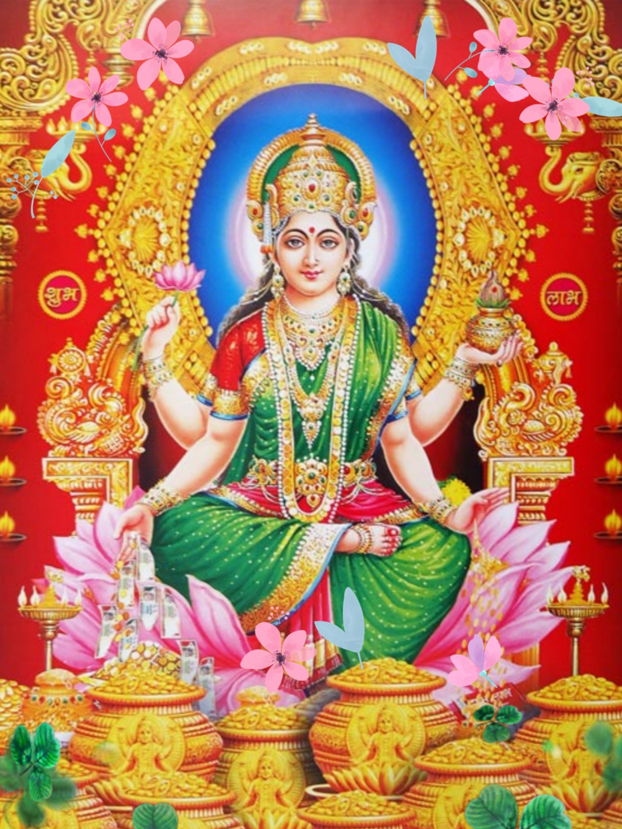 Goddess Lakshmi In Green Saree