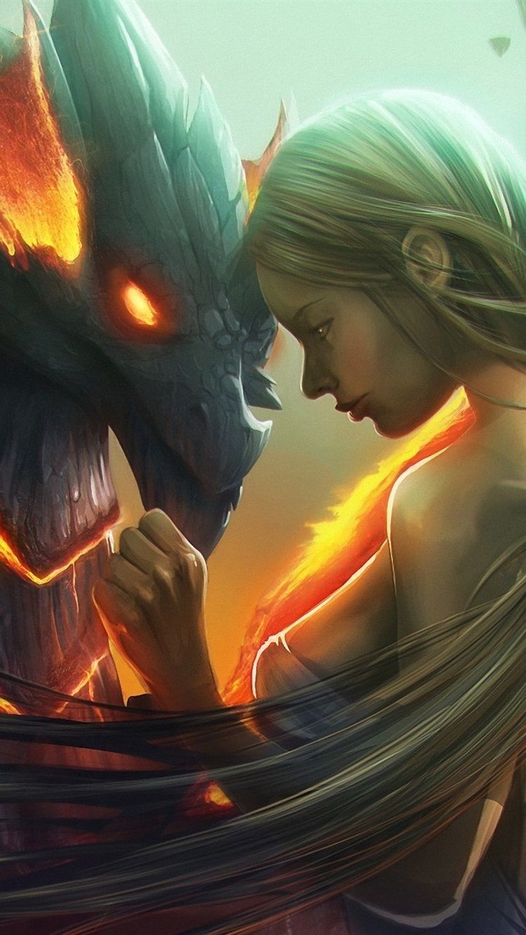 Fantasy Girl And Dragon, Art Picture 750x1334 IPhone 8 7 6 6S