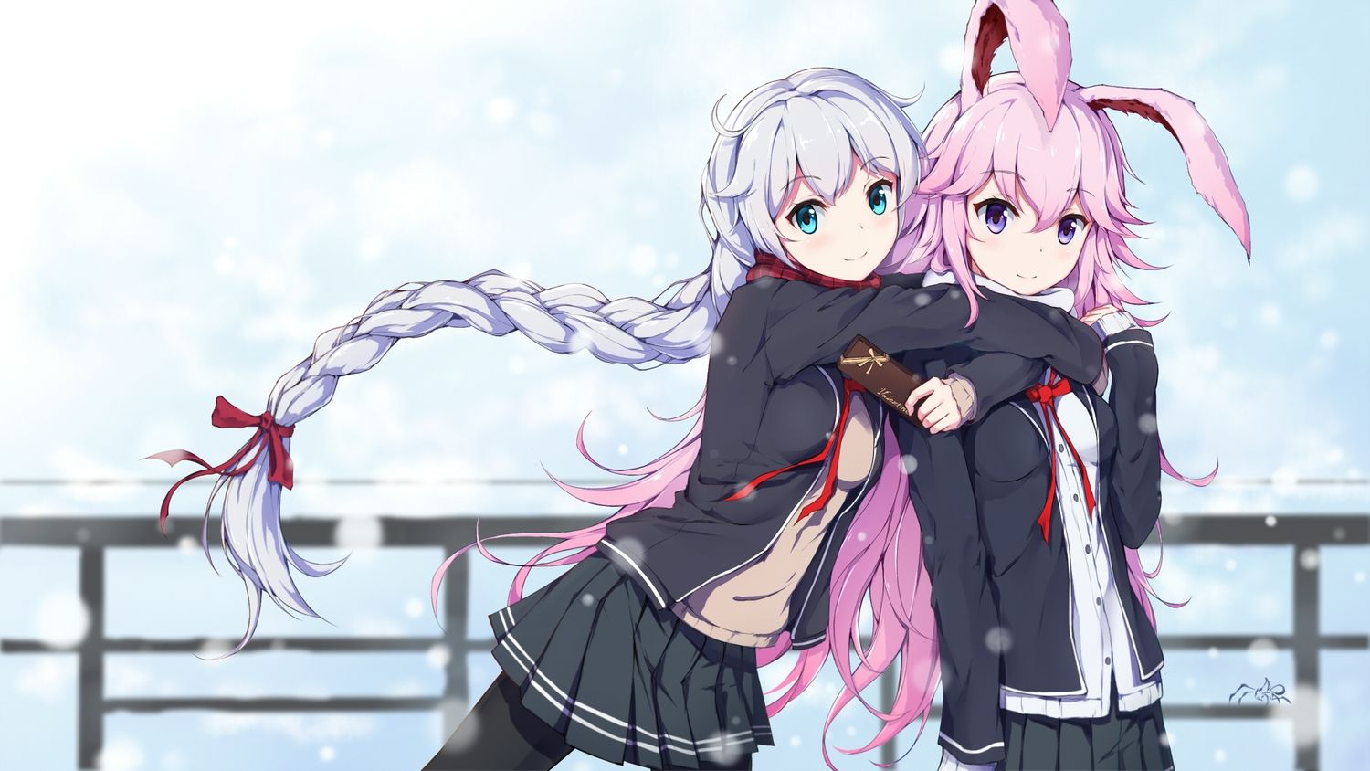2girls animal ears braids gray hair honkai impact kallen kaslana