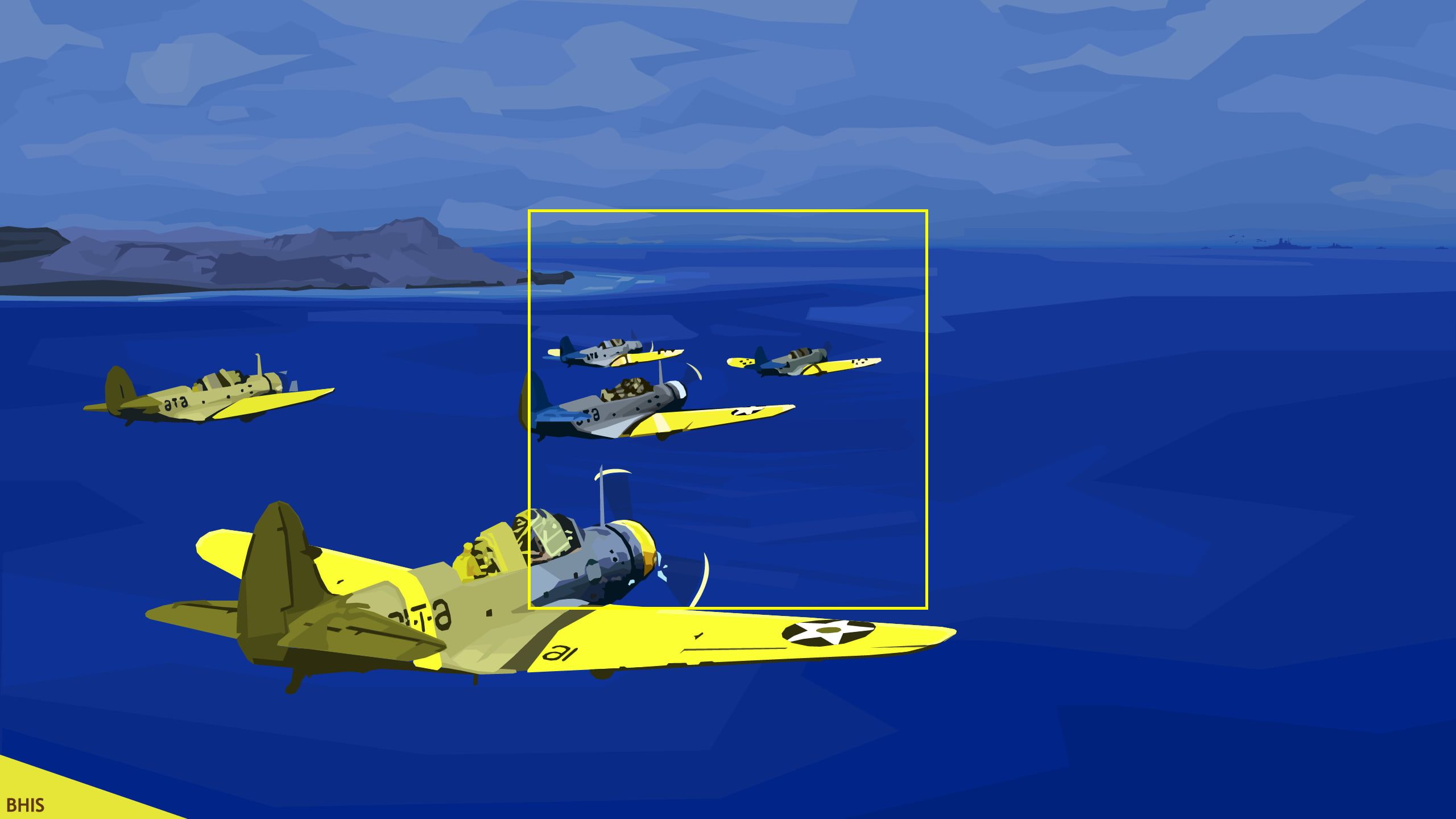 Yellow fighting plane, planes, aircraft, World War II, minimalism