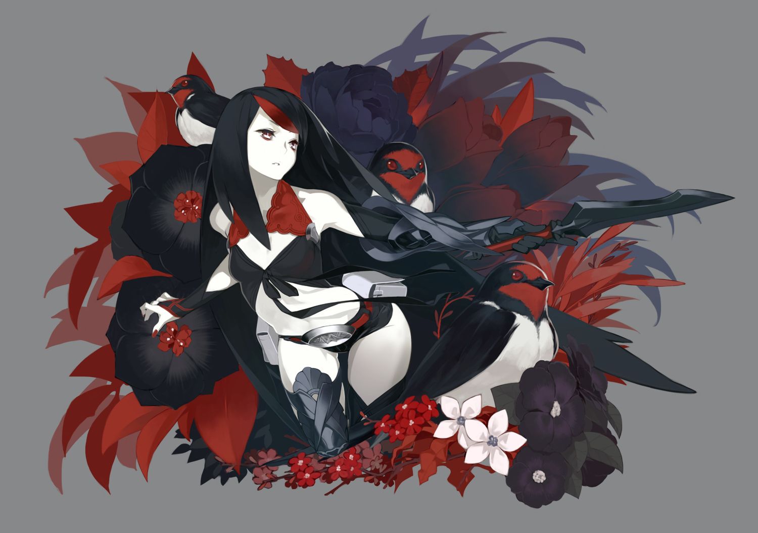 animal, Bird, Black, Hair, Flowers, Gray, Long, Hair, Original