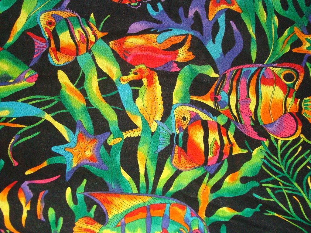 Free download 90s Funky Psychedelic Rainbow Fish Cotton Fabric