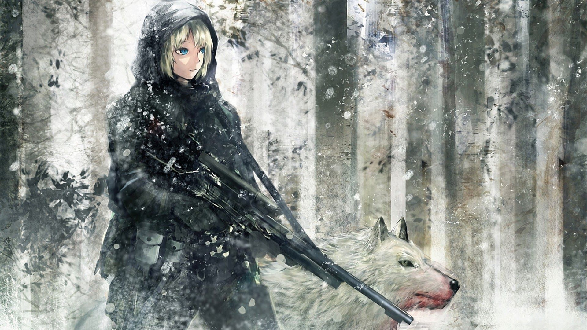 Free download anime soldier girl rifle white wolf HD wallpaper