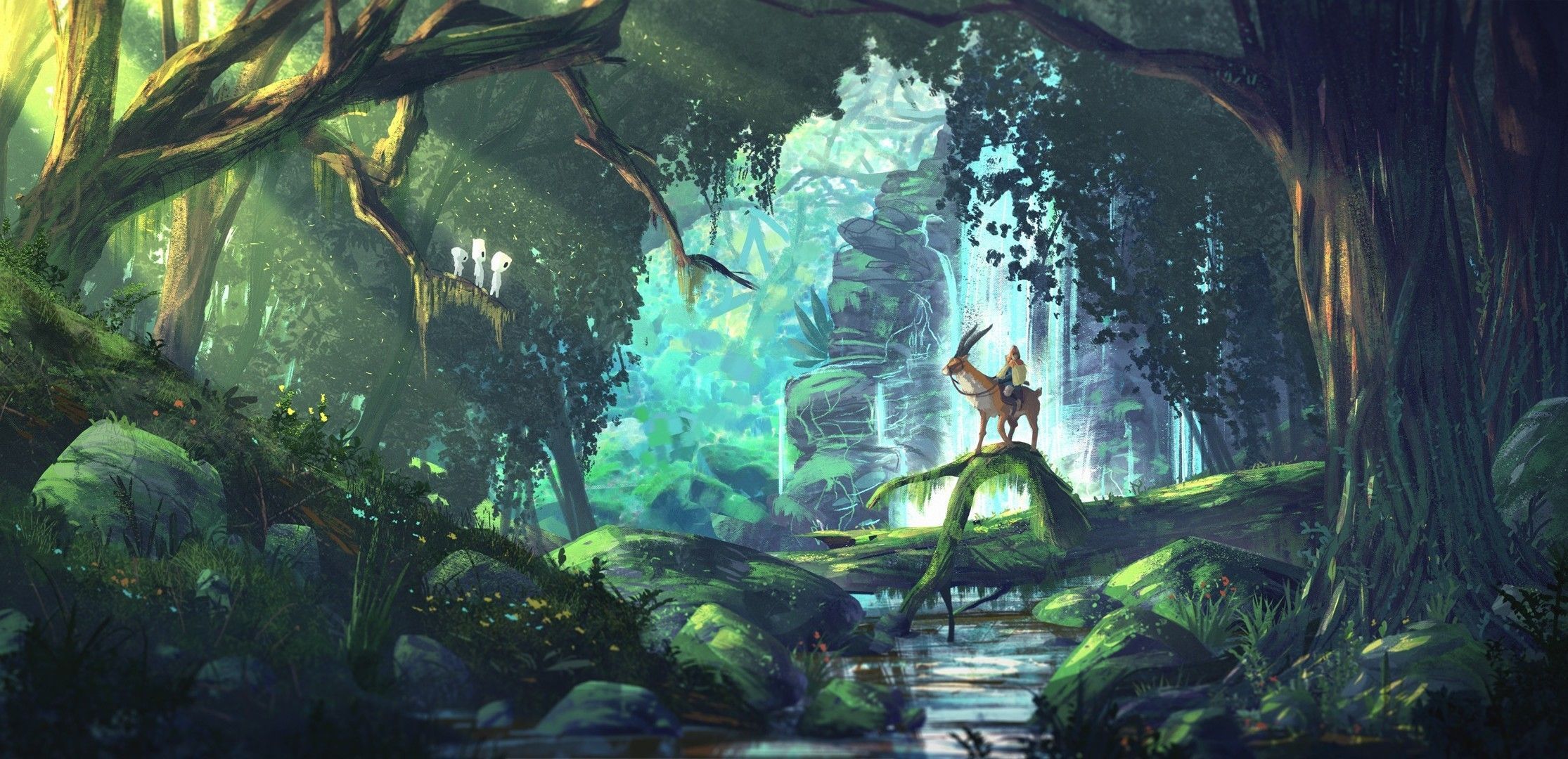 Res: 2230x1080, fantasy Art, Anime, Forest, Princess Mononoke
