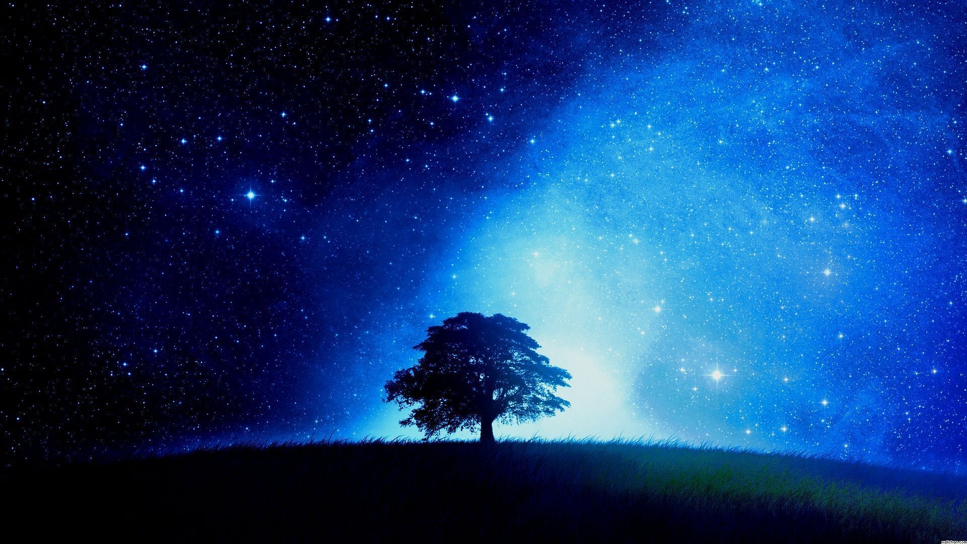 Hãy cùng lạc vào không gian xanh thật tuyệt vời với hình nền anime bầu trời đêm đầy bí ẩn.