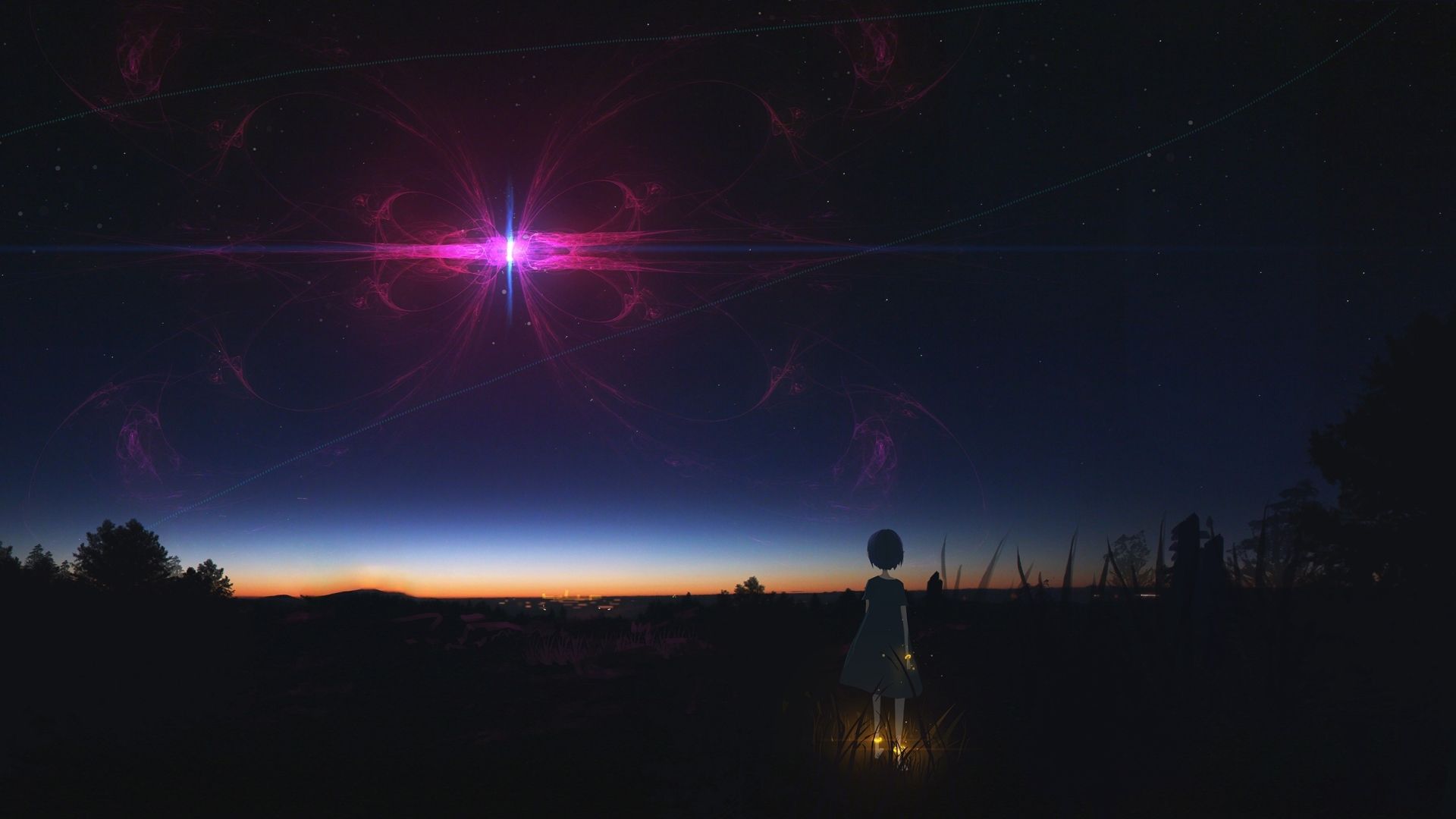 Anime Girl Staring At Night Sky 1080P Laptop Full HD