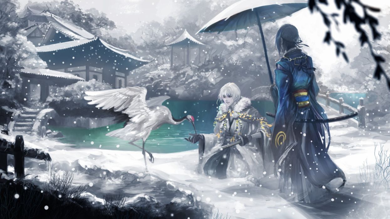 Touken ranbu tsurumaru mikazuki iceanimal anime fantasy snow