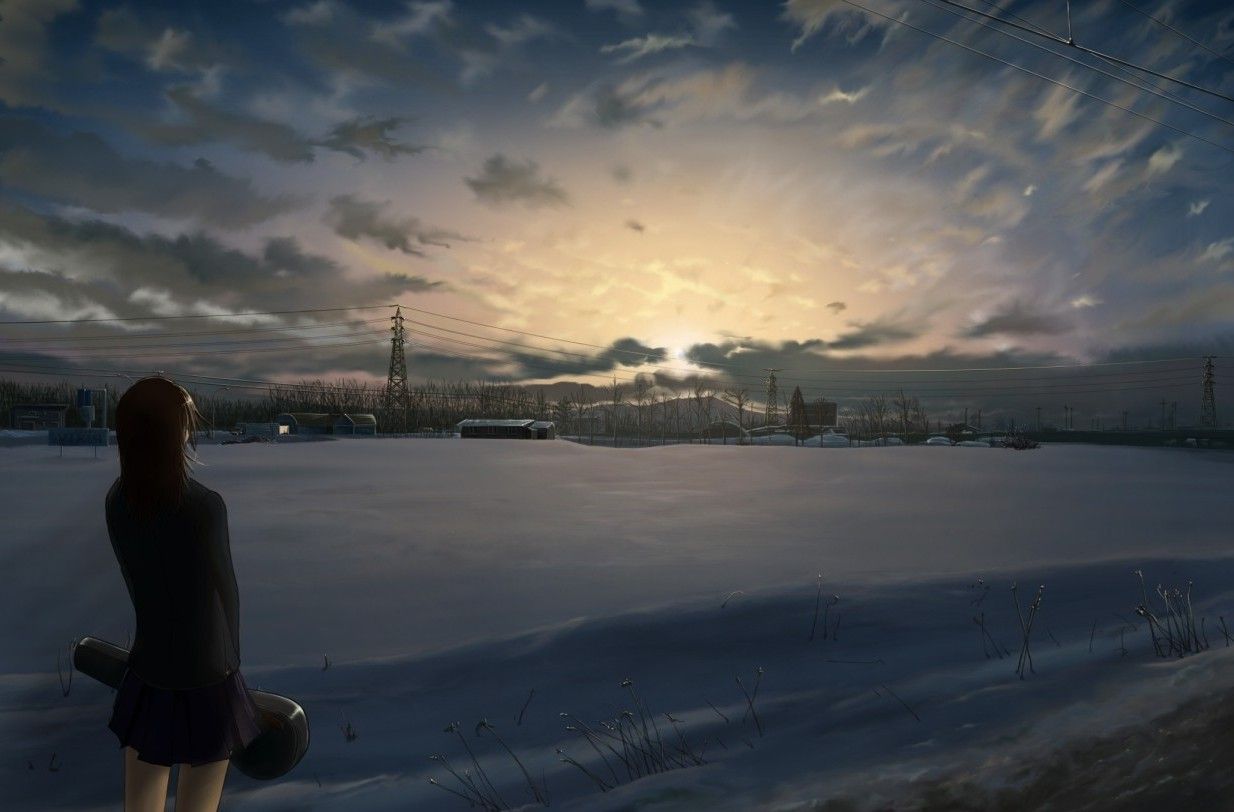 anime Girls, Snow, Winter, Alone Wallpaper HD / Desktop