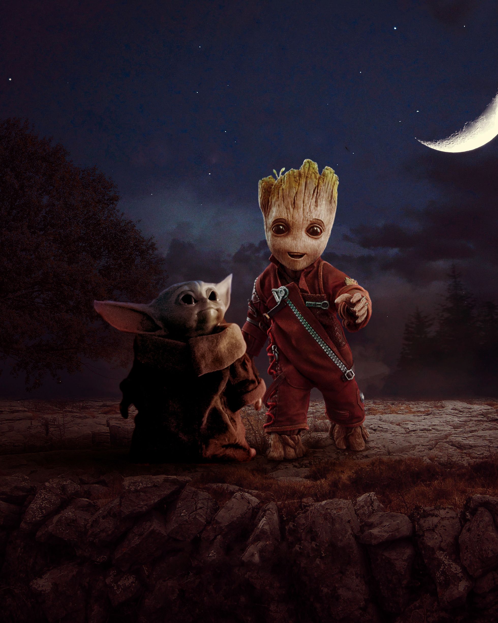 Groot and Baby Yoda Wallpaper, HD Superheroes 4K Wallpaper