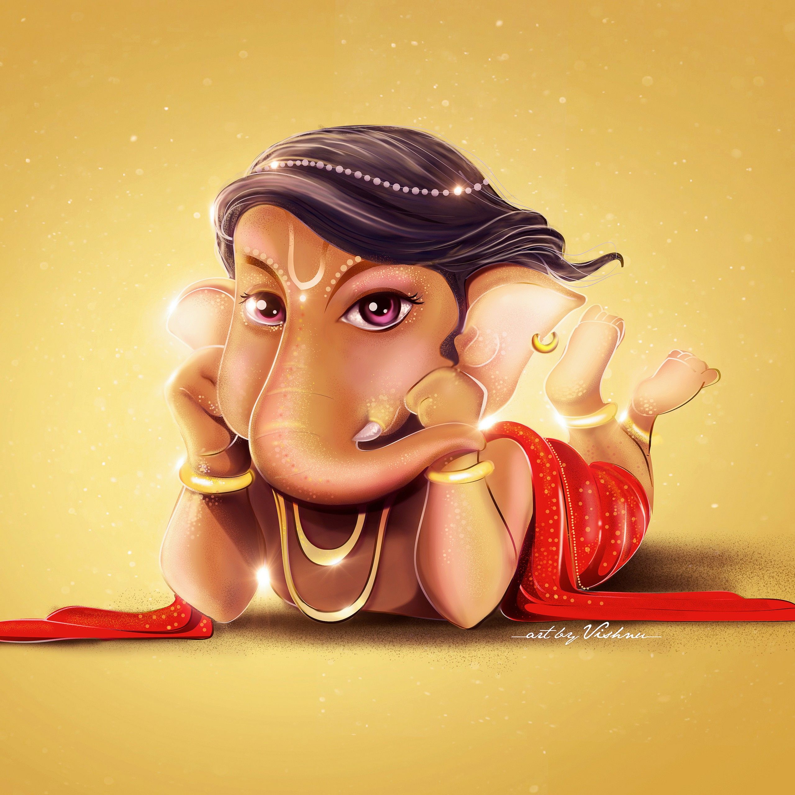 Wallpaper Lord Ganesha, Cute, Digital art, HD, 4K, Creative Graphics,. Wallpaper for iPhone, Android, Mobile and Desktop