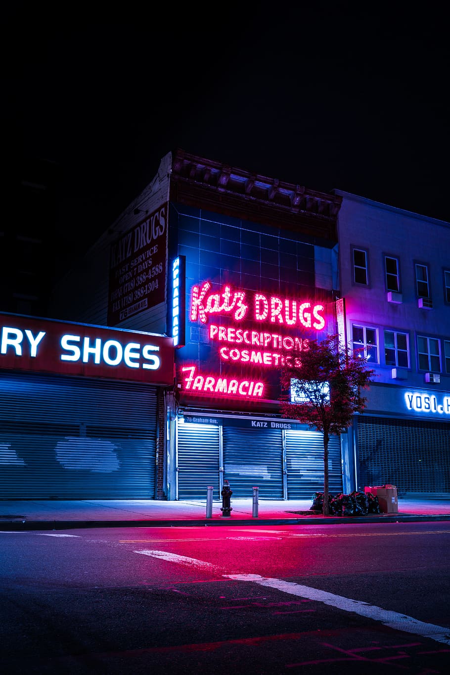 HD wallpaper: lighted Katz Drugs signage, red neon, store, lightning, illuminated