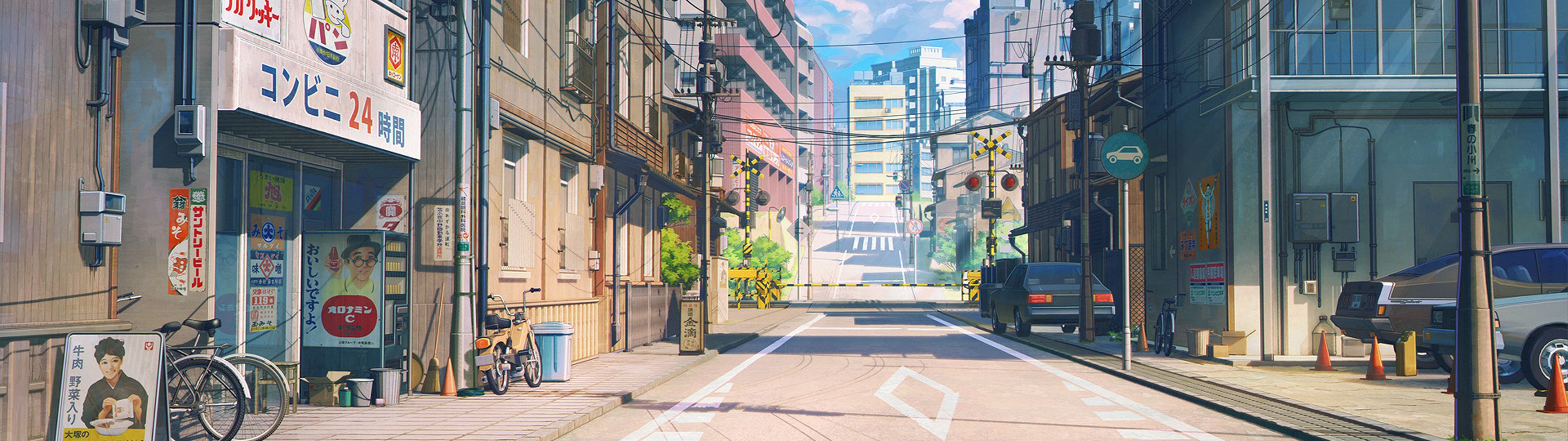 Anime Street Dual Screen Wallpaper & Night Versions