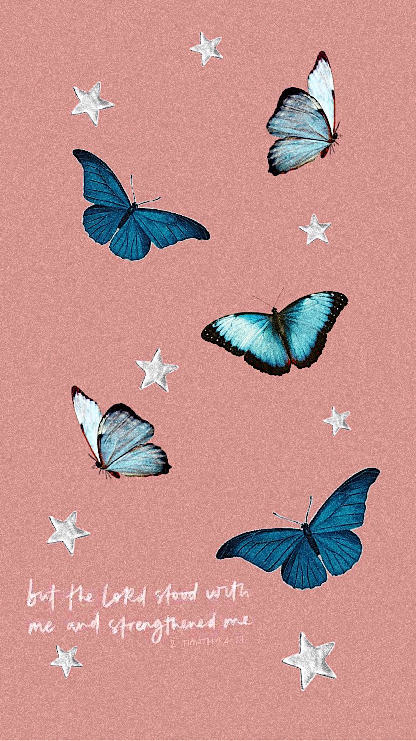 Christian vsco faith wallpaper iPhone blue butterflies stars