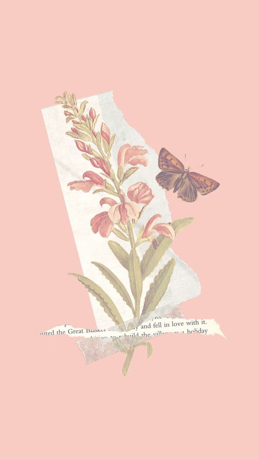 Pink Flower and Butterfly Phone Wallpaper
