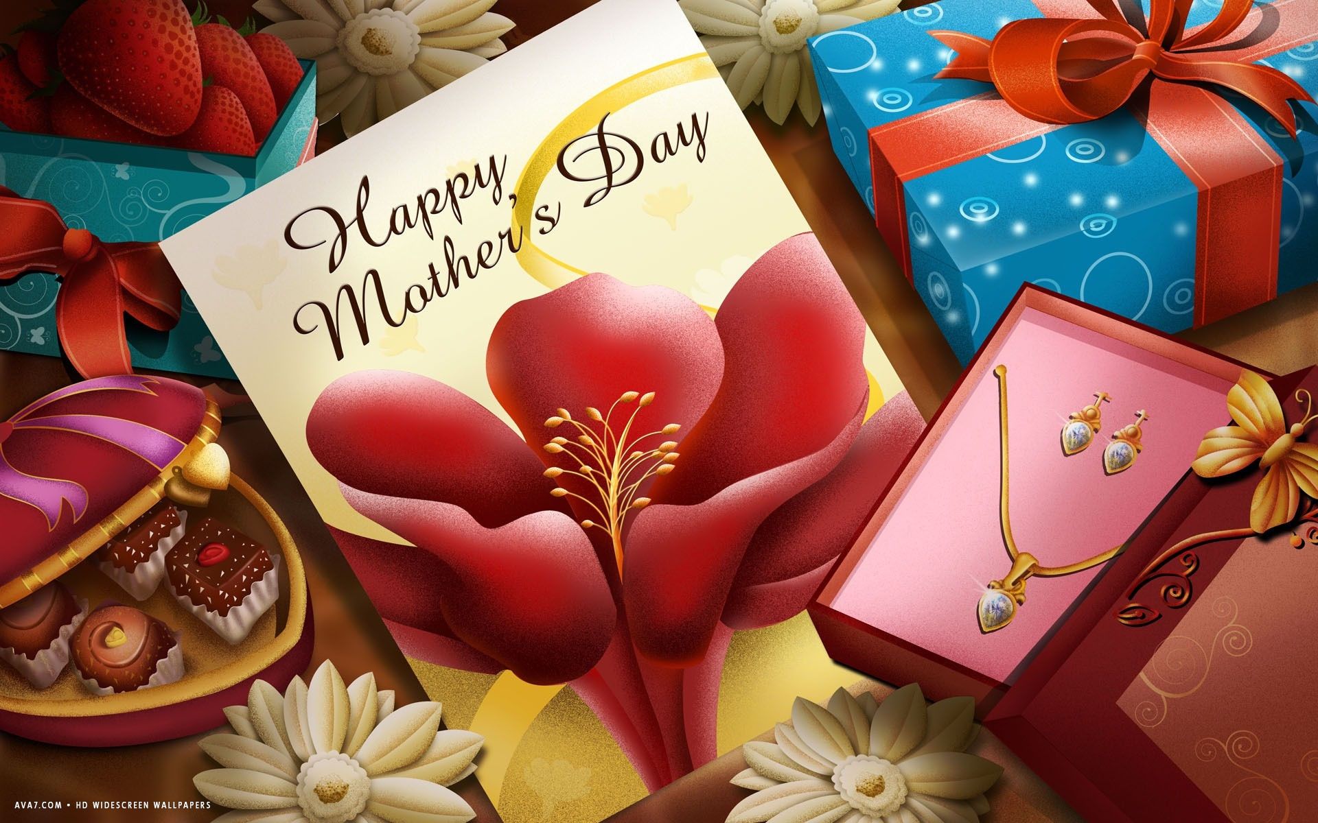 happy mothers day card gifts cakes jewelry holiday HD widescreen