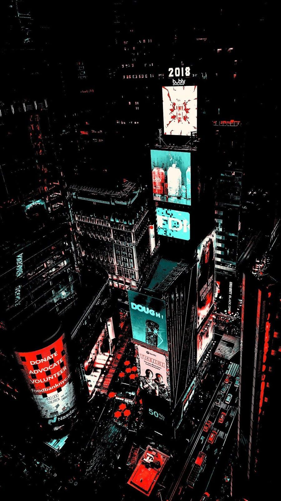 Times Square Amoled Square Phone Wallpaper