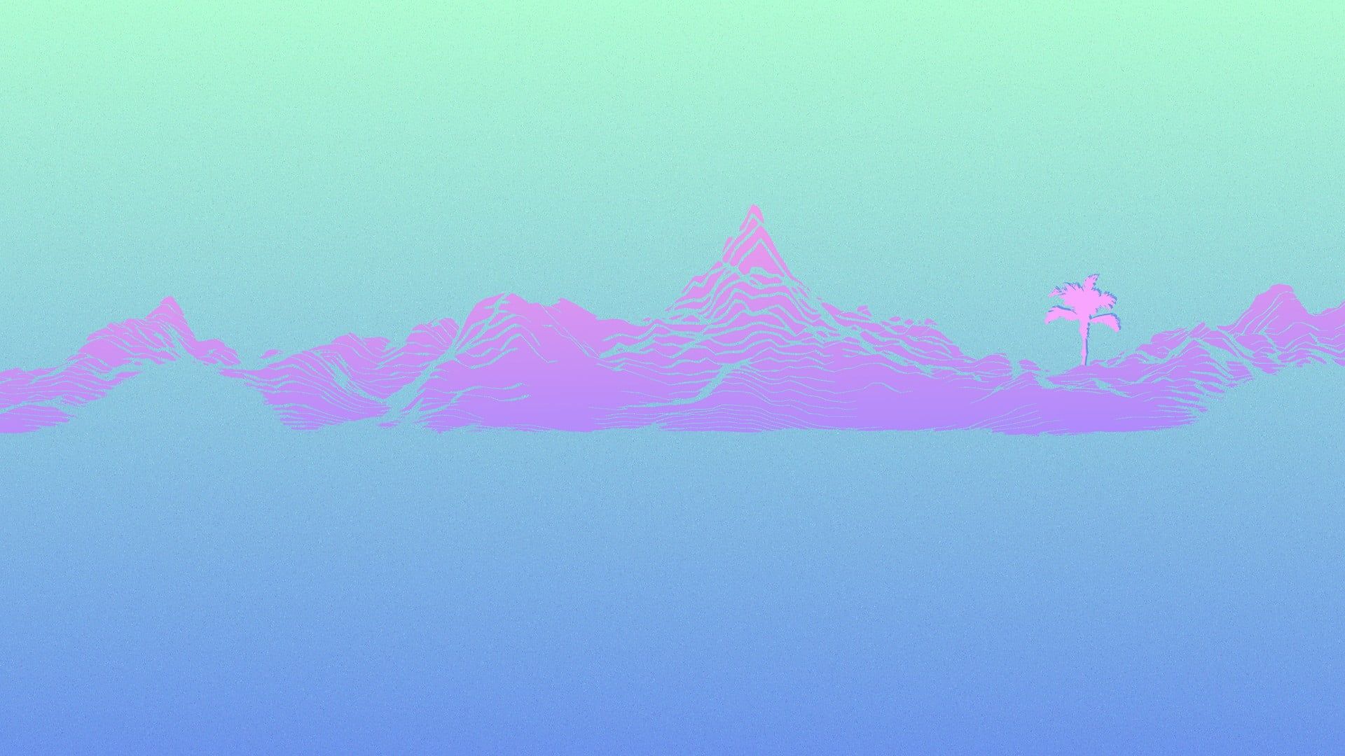 Tropical island minimalist digital wallpaper, neon, mountains HD