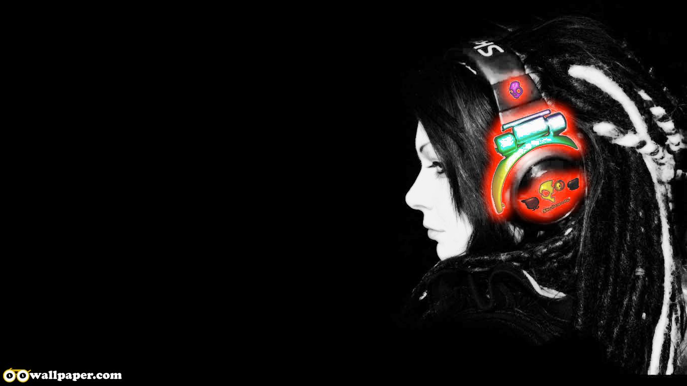 Free download Dark emo women with headphone [1366x768]